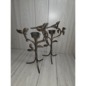 Vtg Brass Metal Birds On A Branch Candle Holders 11" Set Of 2 French Heritage